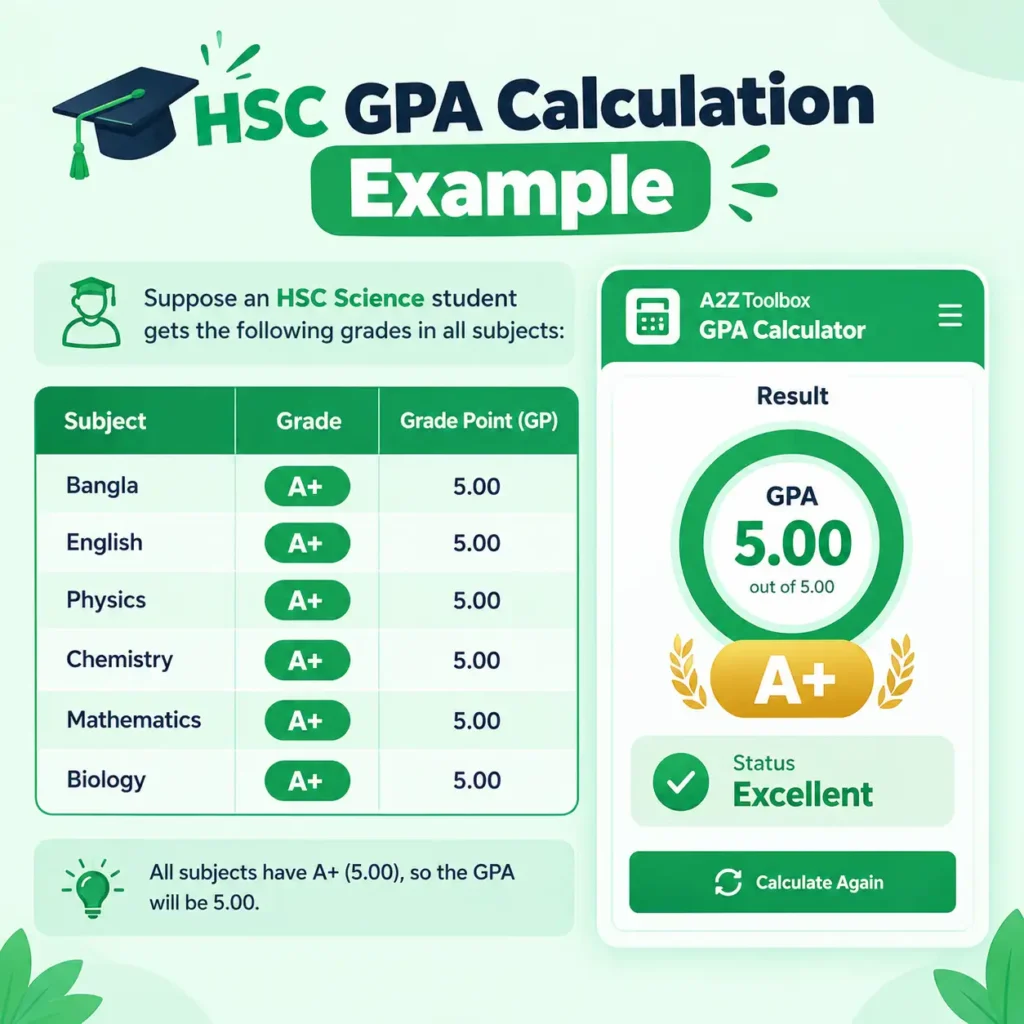 HSC GPA 5.00 Golden A+ result example from calculator