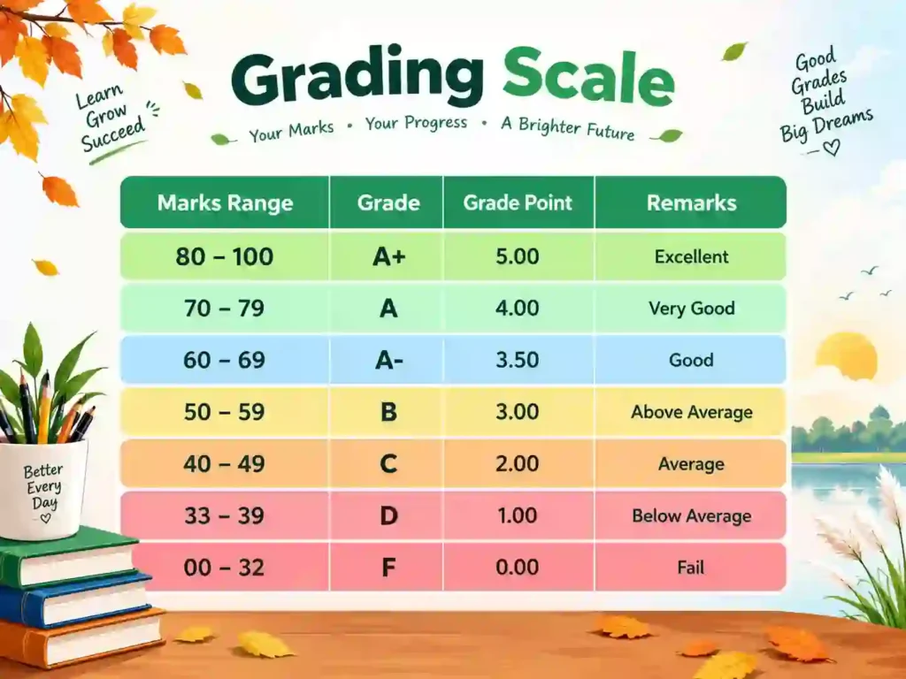 SSC grading system Bangladesh Education Board with marks and grade points