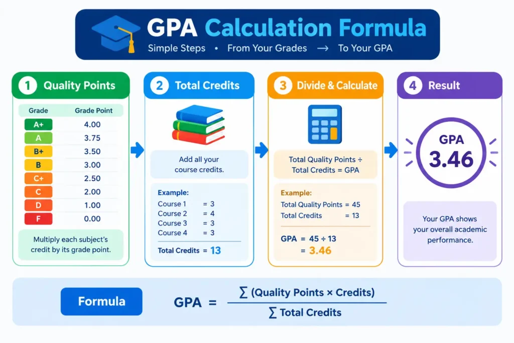USA GPA calculation formula with quality points and credit hours