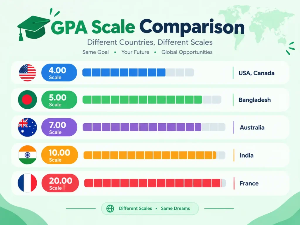 GPA scales comparison — 4.00, 5.00, 7.00, 10.00, 20.00 scales explained