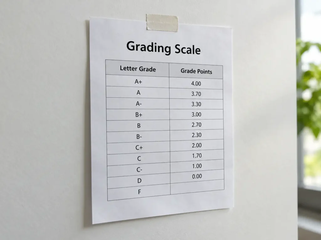 Canadian grading system 4.00 scale with letter grades and grade points