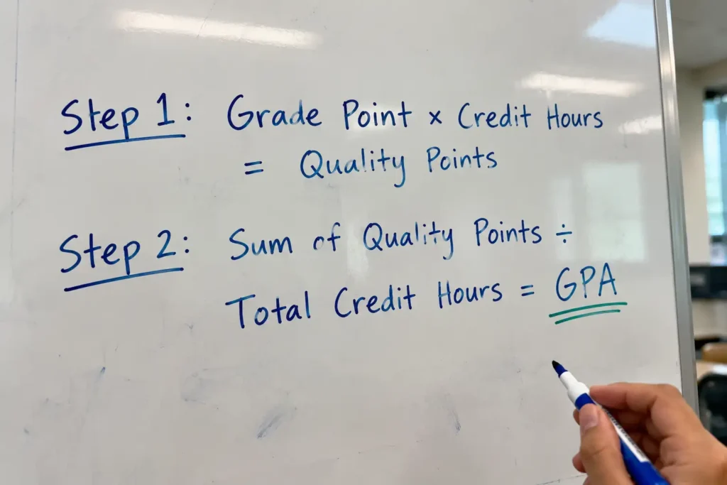 Canada GPA calculation formula showing quality points and credit hours
